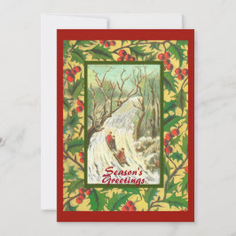 Tarjeta Vintage Christmas Card con Sledding y Holly