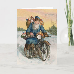 Tarjeta Vintage Christmas Card moto Santa Claus
