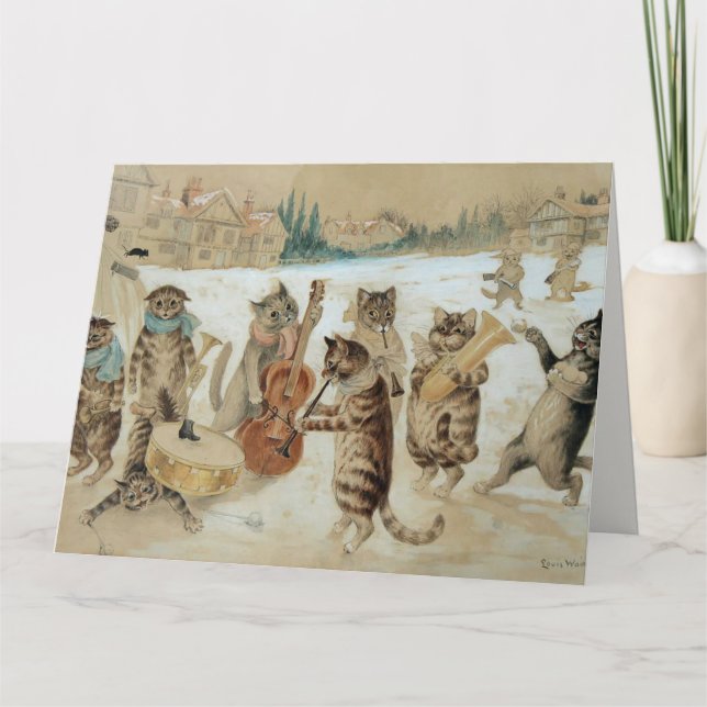 Tarjeta Vintage Christmas Cats cantando villancicos (Anverso)