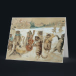 Tarjeta Vintage Christmas Cats cantando villancicos<br><div class="desc">Una obra de arte de Navidades de Louis Wain de gatos cantando villancicos y tocando instrumentos en un paisaje nevado.</div>