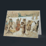 Tarjeta Vintage Christmas Cats cantando villancicos<br><div class="desc">Una obra de arte de Navidades de Louis Wain de gatos cantando villancicos y tocando instrumentos en un paisaje nevado.</div>