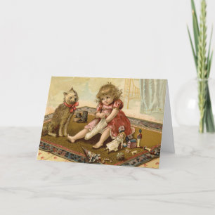 Tarjeta Vintage Christmas Child and Dog