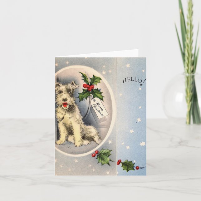 Tarjeta Vintage Christmas Dog Hello Card (Anverso)