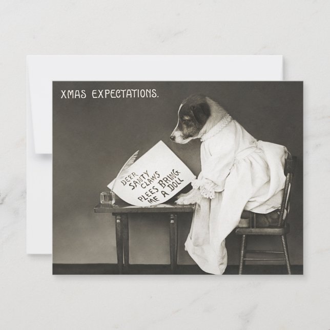 Tarjeta Vintage Christmas Dog Puppy Humor (Anverso)