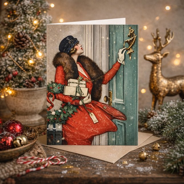 Tarjeta Vintage Christmas Doorstep Illustration (Subido por el creador)