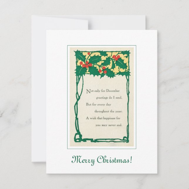 Tarjeta Vintage Christmas Elegant Holly Branch Retro Art (Anverso)