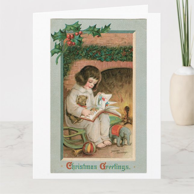 Tarjeta Vintage Christmas Greetings (Anverso)