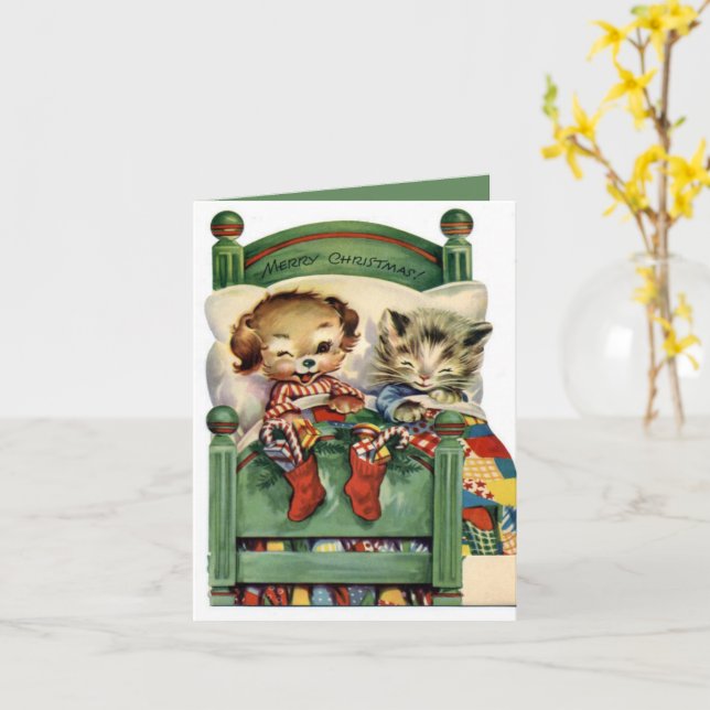Tarjeta Vintage Christmas Holiday mascota Card (flor amarilla)