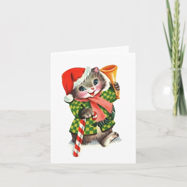 Tarjeta Vintage Christmas Kitten (Anverso)