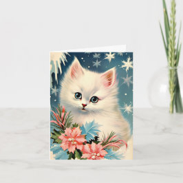 Tarjeta Vintage Christmas Kitten Card | Retro Adorable