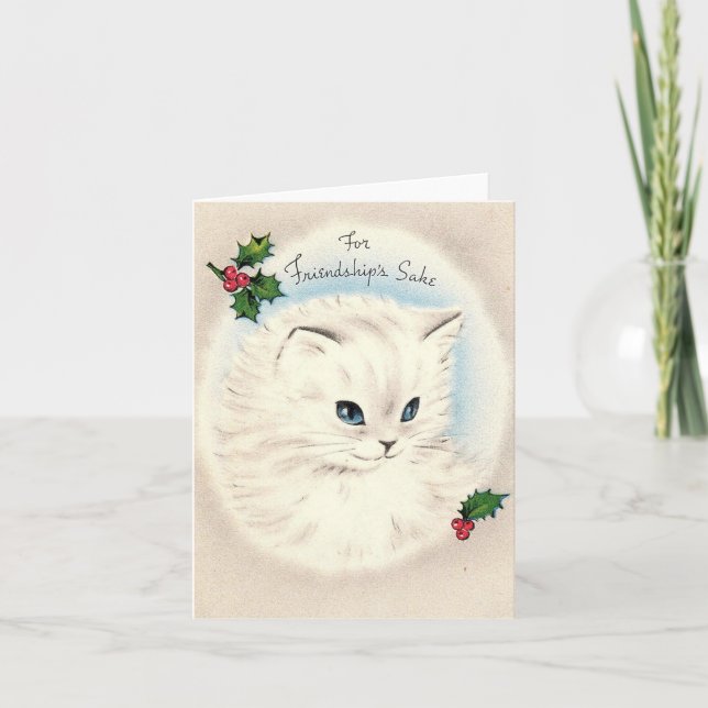Tarjeta Vintage Christmas Kitten Friendship Card (Anverso)