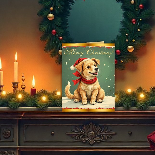 Tarjeta Vintage Christmas Puppy Retro Christmas (Vintage Christmas Puppy Retro Christmas Card by the Olde Christmas Shoppe)