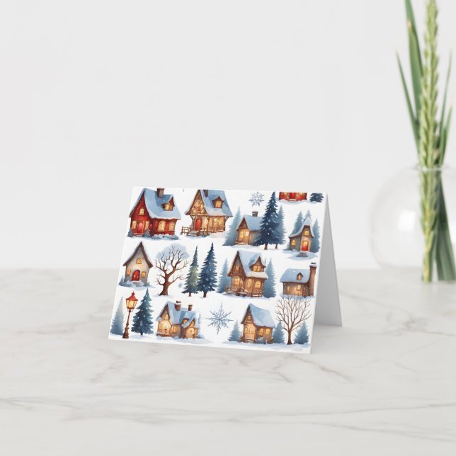 Tarjeta Vintage Christmas Quaint Small Town Village Blank (Anverso)
