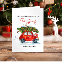 Tarjeta Vintage Christmas Red Car & Tree