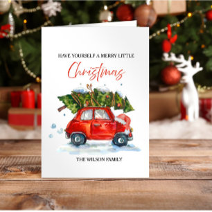 Tarjeta Vintage Christmas Red Car & Tree