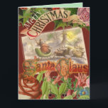 Tarjeta Vintage Christmas Santa Claus Sleigh<br><div class="desc">Una imagen vintage de los años 1800 que muestra a Santa volando con su cordón y reno.</div>