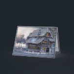 Tarjeta Vintage Christmas Scene Cottage Snowman<br><div class="desc">Añada un toque personal con las tarjetas de Navidades estacionales de personalizado. Vintage Christmas Scene Cottage Snowman Personalizado Navidades de vacaciones carta en una nota y/o tarjeta de saludo. Personaliza totalmente con un nombre, apellido, Feliz Navidad o Feliz Navidad, saludo, gracias, deseos de celebración, simpatía, una invitación, invitación o cualquier...</div>