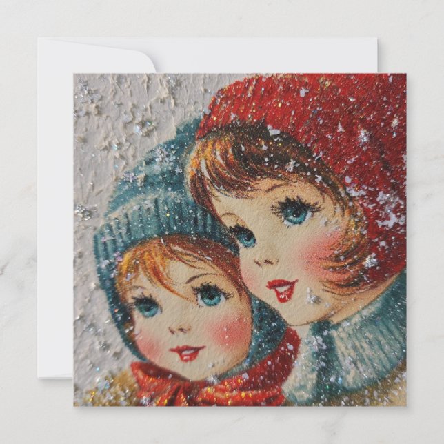 Tarjeta Vintage Christmas - Snowflake sisters (Anverso)
