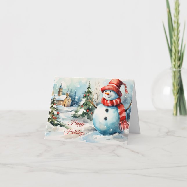 Tarjeta Vintage Christmas Snowman Ilustracion (Anverso)