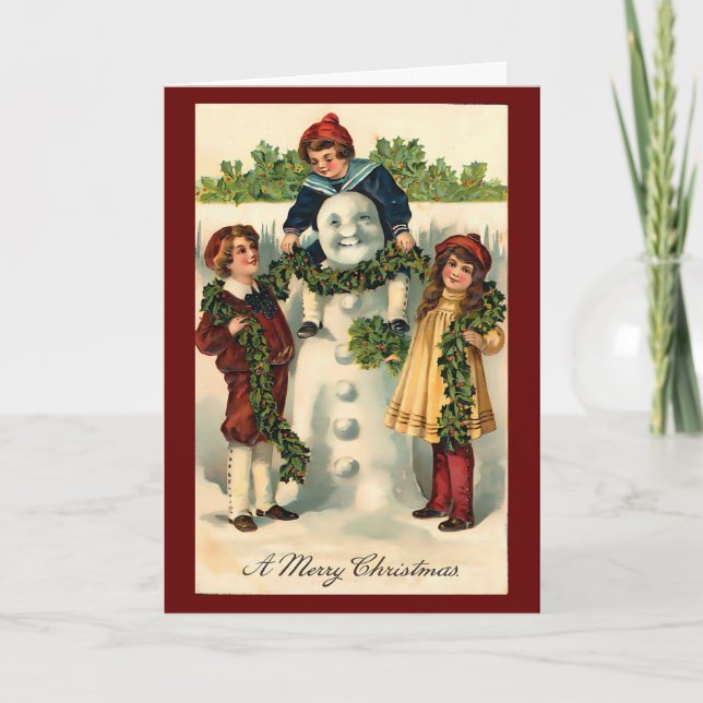 Tarjeta Vintage Christmas Snowman Winter Personalizar (Anverso)
