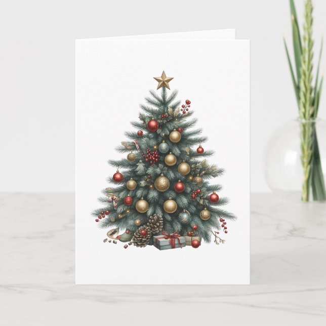 Tarjeta Vintage Christmas Tree Old Fashion Style Blank (Anverso)