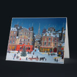 Tarjeta Vintage Christmas Village Feliz saludo de Navidad<br><div class="desc">Vintage Christmas Village Old ilustracion de una escena al aire libre en Navidades.</div>