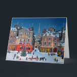 Tarjeta Vintage Christmas Village Feliz saludo de Navidad<br><div class="desc">Vintage Christmas Village Old ilustracion de una escena al aire libre en Navidades.</div>