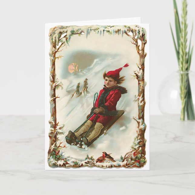 Tarjeta Vintage Christmas Winter Sled (Anverso)