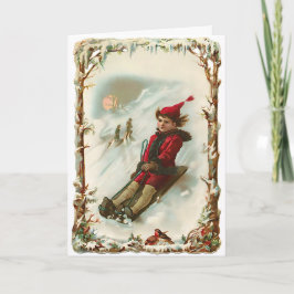 Tarjeta Vintage Christmas Winter Sled