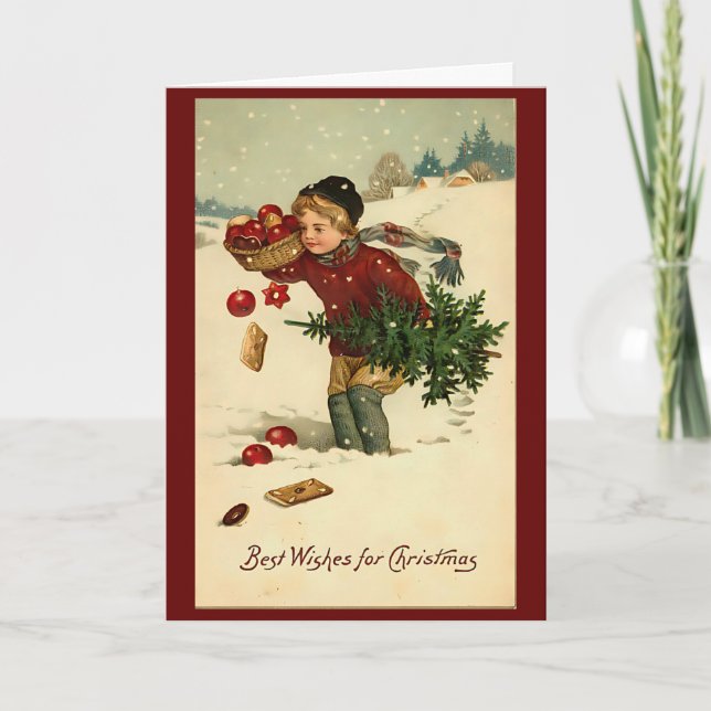 Tarjeta Vintage Christmas Winter Snow Retro (Anverso)