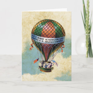 Tarjeta Vintage Colorful Hot Air Balloon Feliz cumpleaños