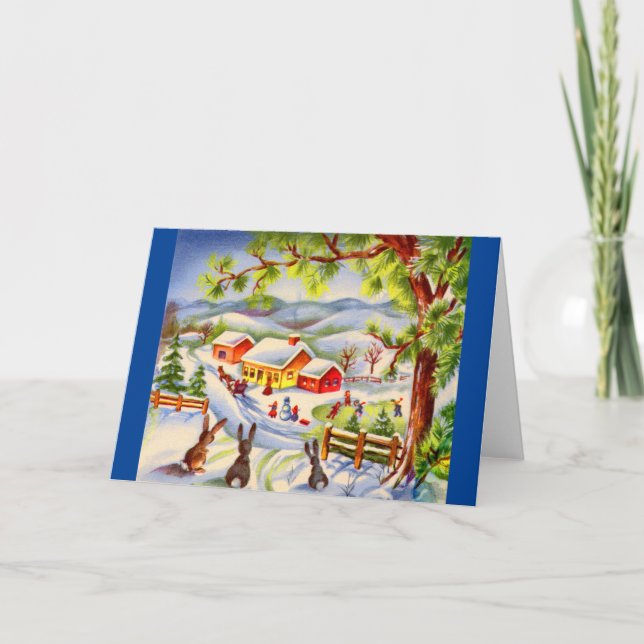 Tarjeta Vintage connidos de Navidad mirando Navidades (Anverso)