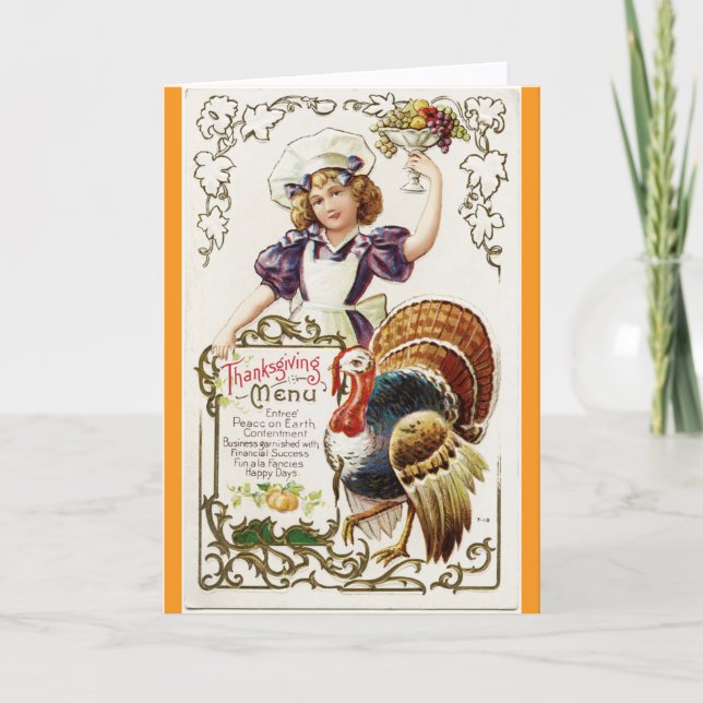 Tarjeta Vintage Cook With Turkey Thanksgiving Day Card (Anverso)