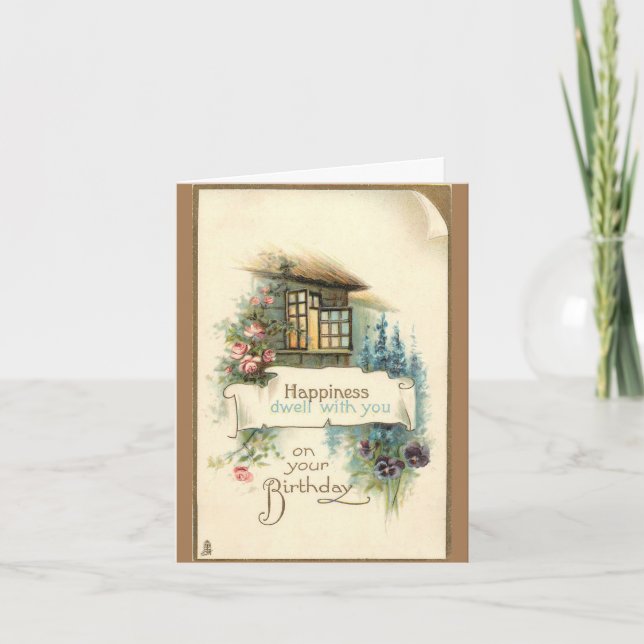 Tarjeta Vintage Cottage Birthday Greaming Card (Anverso)
