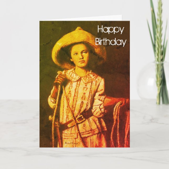 Tarjeta Vintage Cowgirl Birday Card (Anverso)