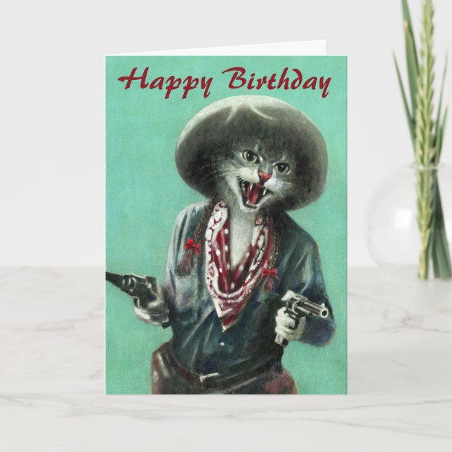 Tarjeta Vintage Cowgirl Kitten Birday Card (Anverso)