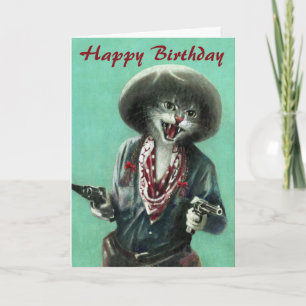 Tarjeta Vintage Cowgirl Kitten Birday Card