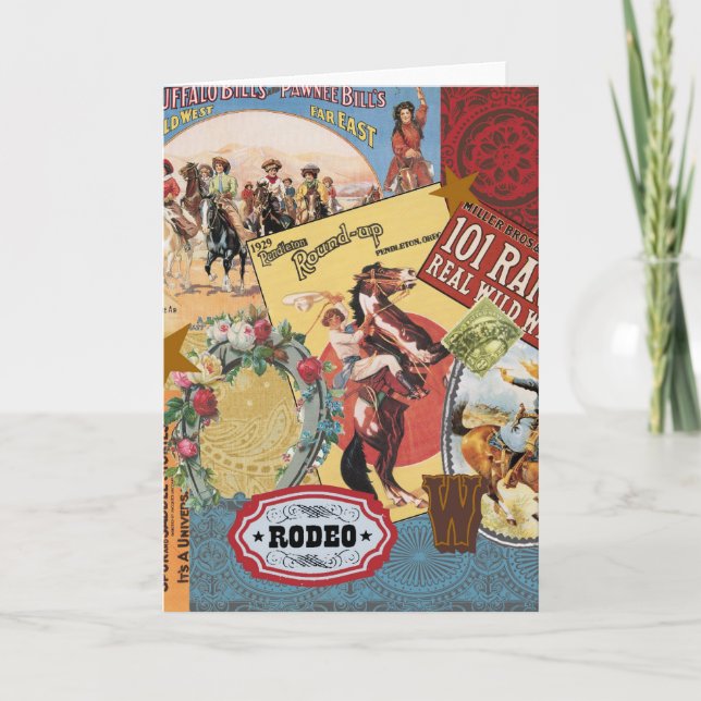 Tarjeta vintage cowgirl occidental (Anverso)