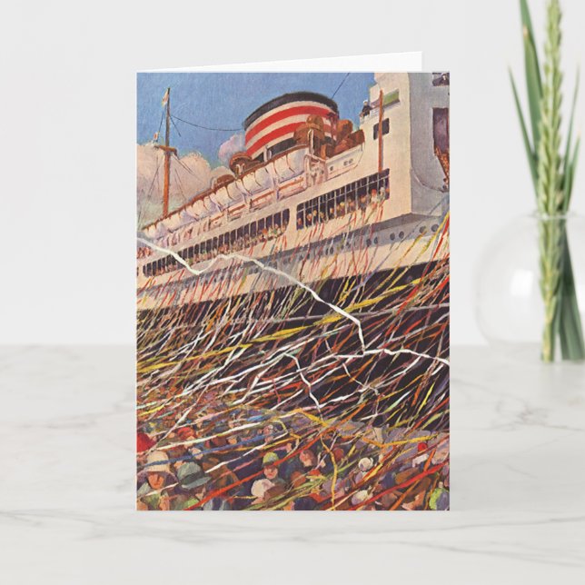 Tarjeta Vintage Cruise Ship Vacation; Bon Voyage Fiesta! (Anverso)