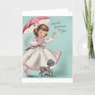 Tarjeta Vintage - Cumpleañera con Caniche,