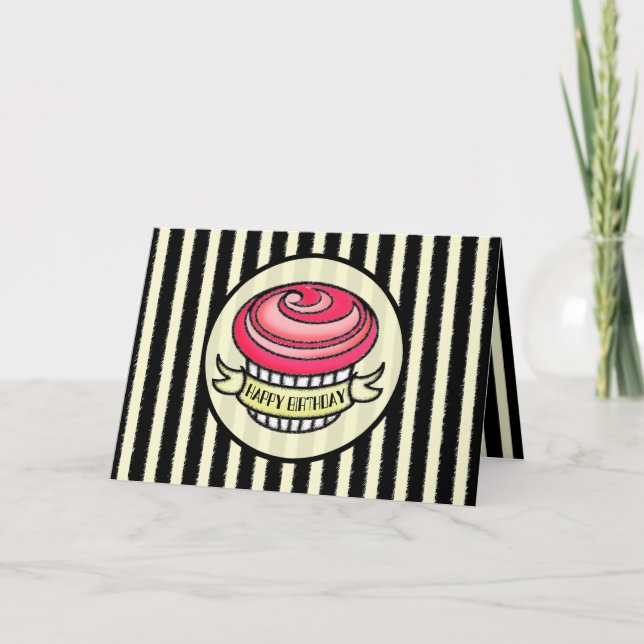 Tarjeta Vintage Cupcake Tattoo Birday Card (Anverso)