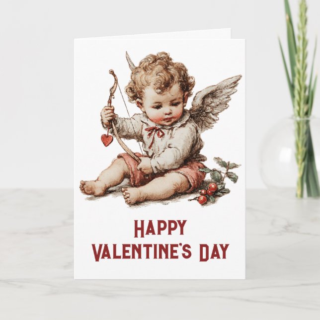 Tarjeta Vintage Cupid With Heart Bow (Anverso)
