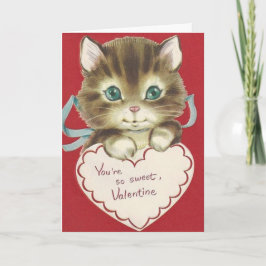 Tarjeta Vintage Cute Kitten El día de San Valentín