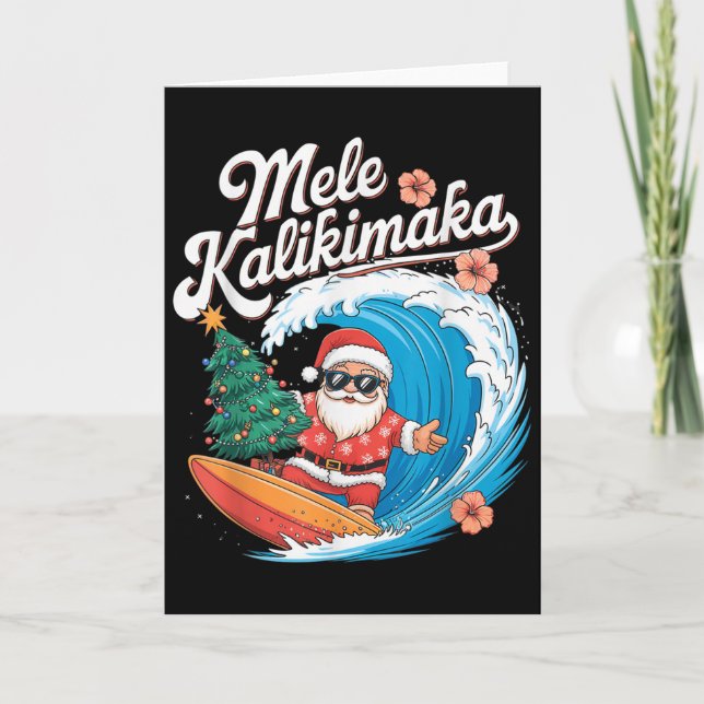 Tarjeta Vintage Cute Mele Kalikimaka Christmas Santa Surfi (Anverso)