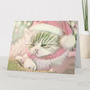 Tarjeta Vintage Cute Navidades Cat Watercolor
