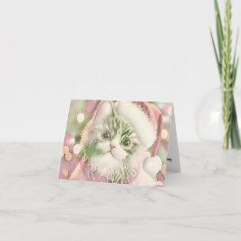 Tarjeta Vintage Cute Navidades Cat Watercolor