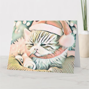 Tarjeta Vintage Cute Navidades Cat Watercolor