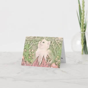 Tarjeta Vintage Cute Navidades Cat Watercolor