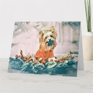Tarjeta Vintage Cute Navidades Dog Watercolor