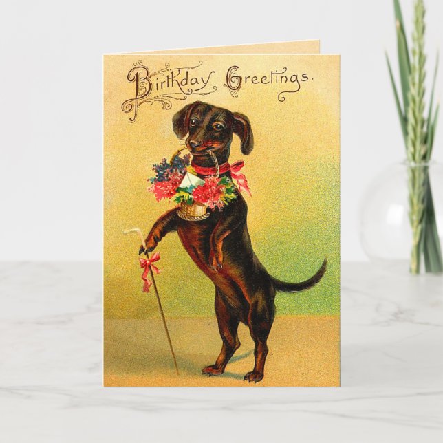 Tarjeta Vintage Dachshund Birthday Card (Anverso)